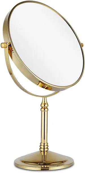 DOWRY Makeup Mirror 10x Magnification Vanity Mirror Tabletop Two-Sided Swivel Gold Finish(10X)