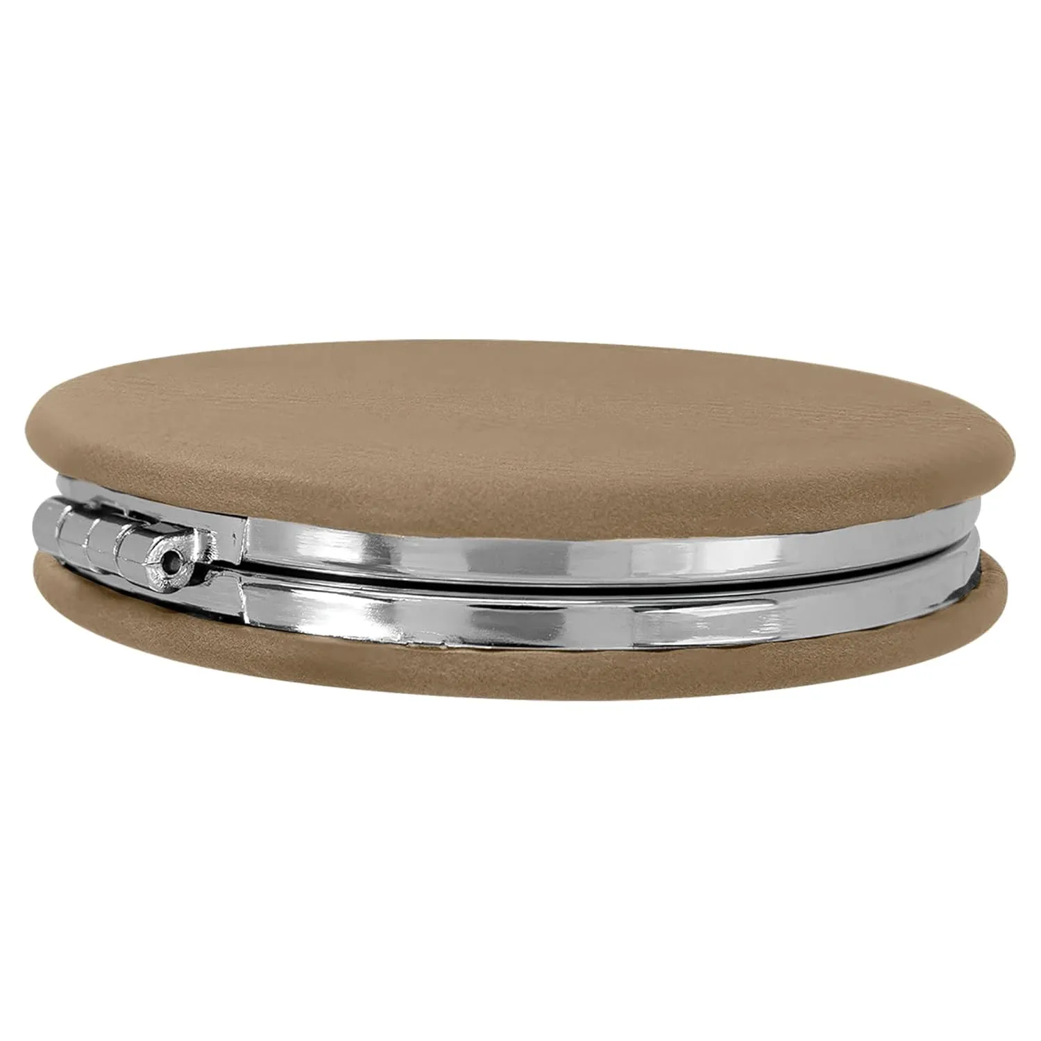 Dream Believe Achieve Light Brown Laser Engraved Leatherette Compact Mirror - Stylish and Practical Portable Makeup Mirror - 2.5 Inch Diameter