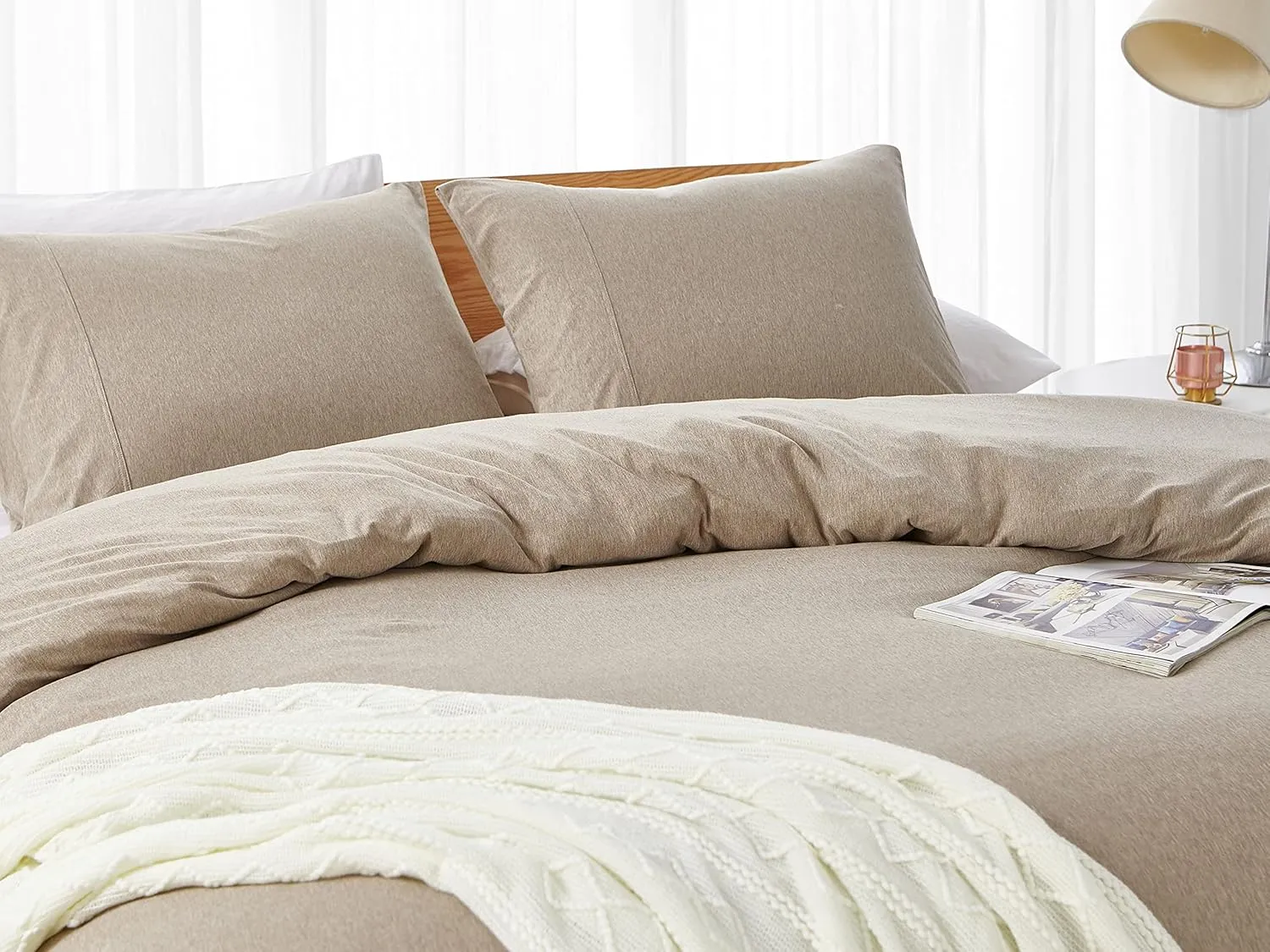 Dream Sunset 100% Cotton Jersey Knit Duvet Cover Set, Twin Size/Twin XL, Heather Brown, Breathable and Super Soft Skin Friendly Like T-Shirt, Zipper Closure, 1 Duvet Cover   1 Pillow case