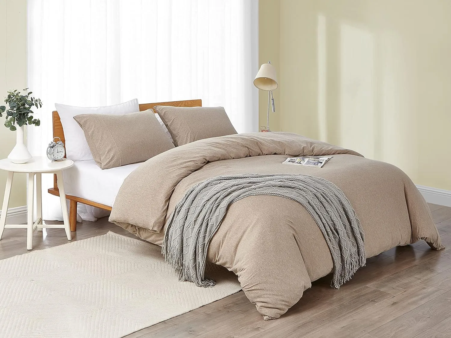 Dream Sunset 100% Cotton Jersey Knit Duvet Cover Set, Twin Size/Twin XL, Heather Brown, Breathable and Super Soft Skin Friendly Like T-Shirt, Zipper Closure, 1 Duvet Cover   1 Pillow case