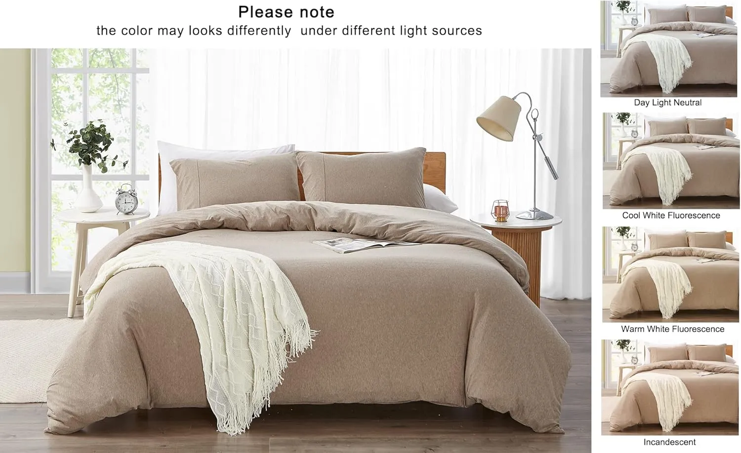 Dream Sunset 100% Cotton Jersey Knit Duvet Cover Set, Twin Size/Twin XL, Heather Brown, Breathable and Super Soft Skin Friendly Like T-Shirt, Zipper Closure, 1 Duvet Cover   1 Pillow case