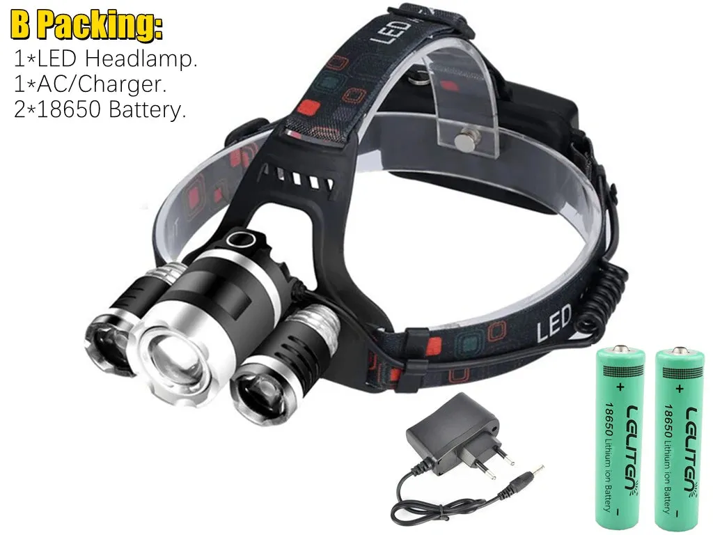 Drop Shipping  Powerful Headlight 5 LED T6 headlamp ZOOM Flashlight Torch Hunting head light Fishing light camping lantern