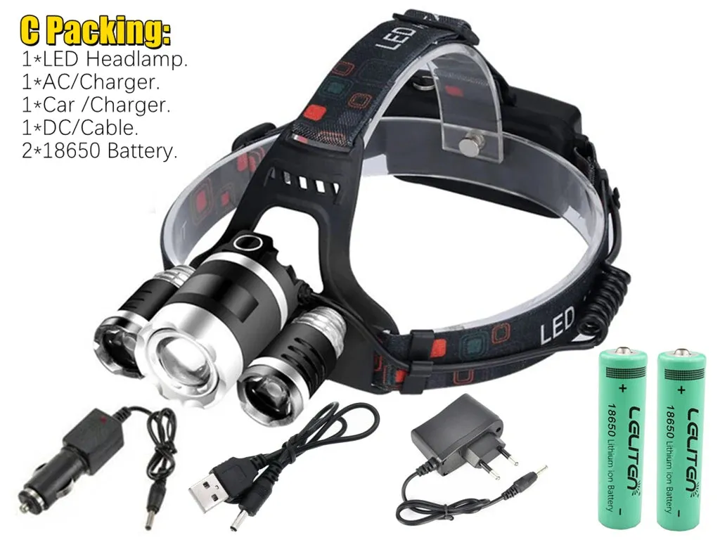 Drop Shipping  Powerful Headlight 5 LED T6 headlamp ZOOM Flashlight Torch Hunting head light Fishing light camping lantern