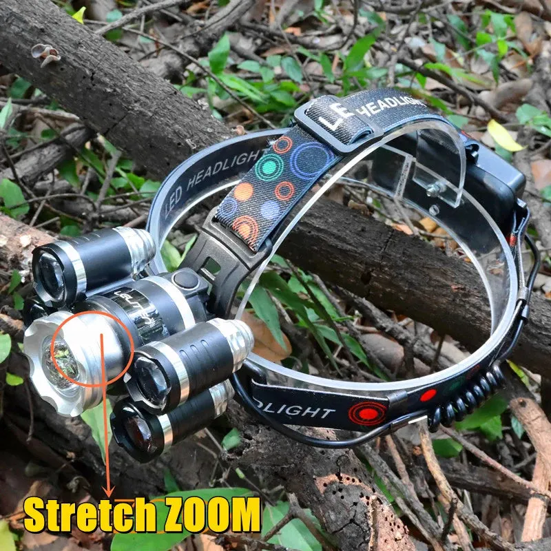 Drop Shipping  Powerful Headlight 5 LED T6 headlamp ZOOM Flashlight Torch Hunting head light Fishing light camping lantern
