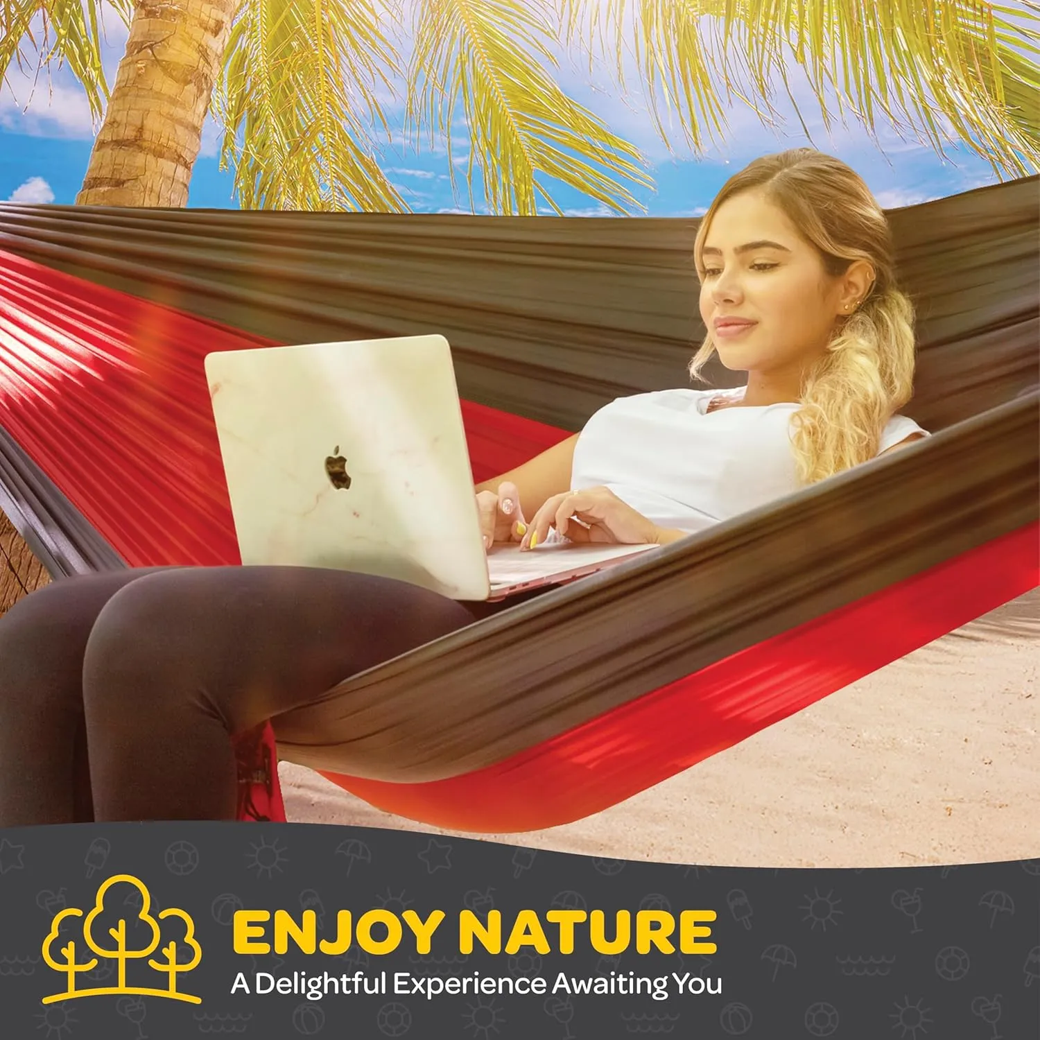 Durable Hammock 400 lb Capacity, Nylon Camping Hammock Chair - Double or Single Sizes w/Tree Straps and Attached Carry Bag - for Travel/Backpacking/Beach/Backyard (Medium, Dark Blue & Forest Green)