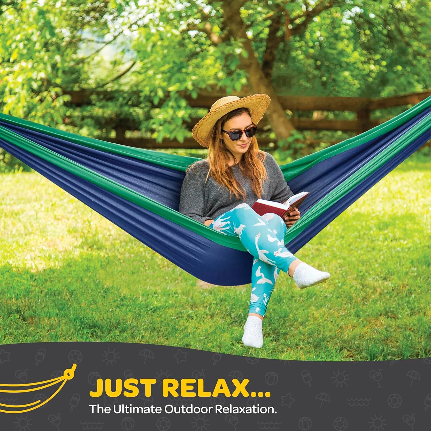 Durable Hammock 400 lb Capacity, Nylon Camping Hammock Chair - Double or Single Sizes w/Tree Straps and Attached Carry Bag - for Travel/Backpacking/Beach/Backyard (Medium, Dark Blue & Forest Green)