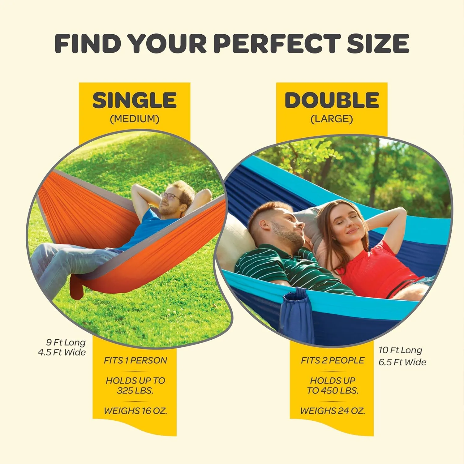 Durable Hammock 400 lb Capacity, Nylon Camping Hammock Chair - Double or Single Sizes w/Tree Straps and Attached Carry Bag - for Travel/Backpacking/Beach/Backyard (Medium, Dark Blue & Forest Green)