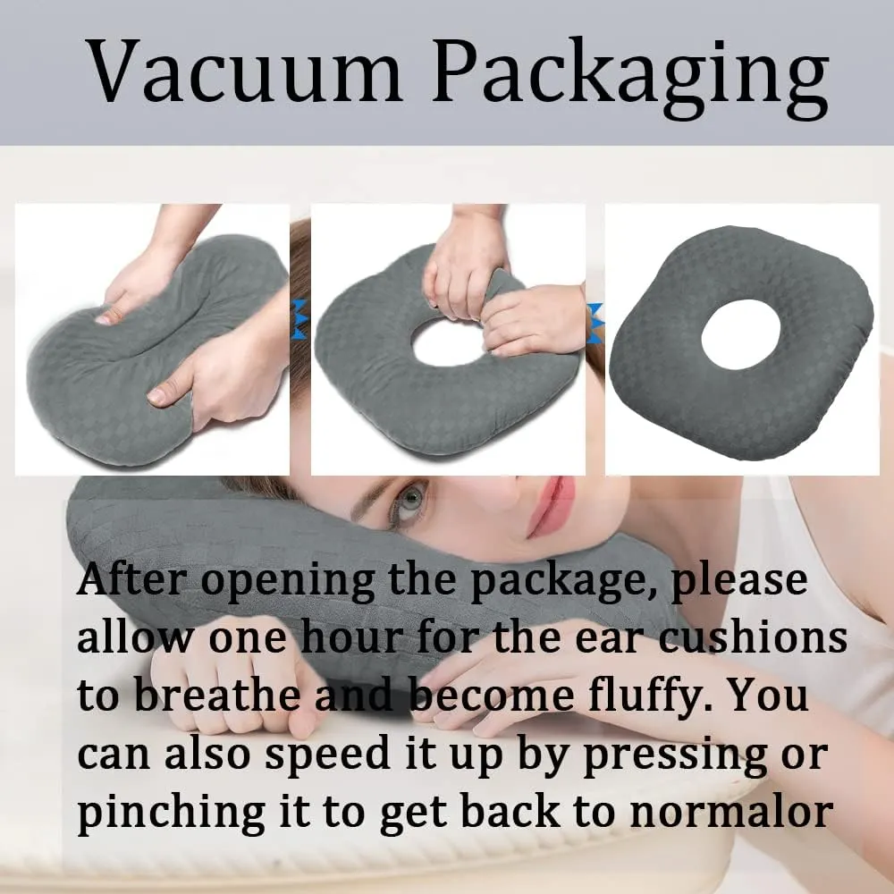 Ear Piercing Pillow for Side Sleepers, Pillow with an Ear Hole for CNH and Ear Pain Ear Inflammation Pressure Sores, O-Shaped Side Sleeping Pillow, Ear Guard Pillow (Dark Gray)