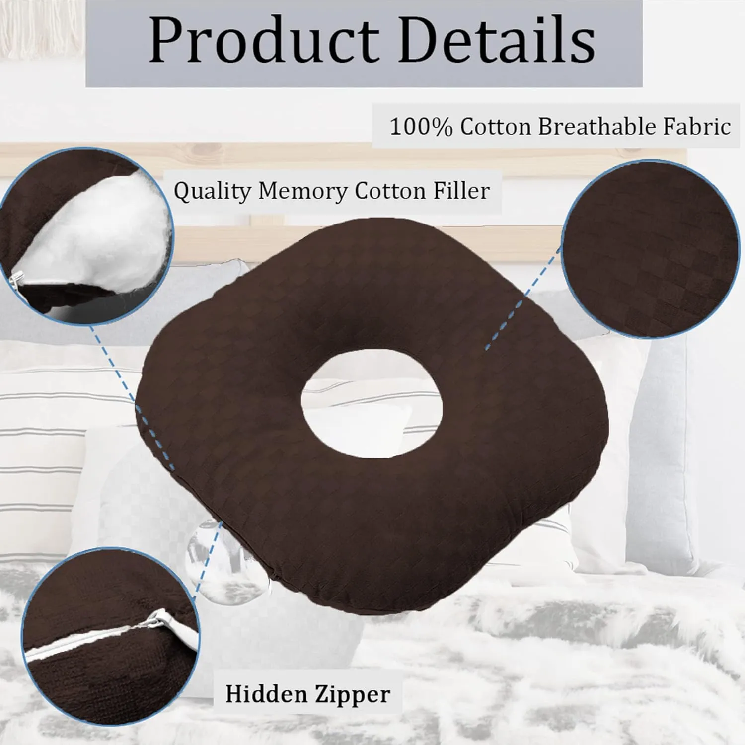 Ear Piercing Pillow for Side Sleepers, Pillow with an Ear Hole for CNH and Ear Pain Ear Inflammation Pressure Sores, O-Shaped Side Sleeping Pillow, Ear Guard Pillow(Dark Brown)