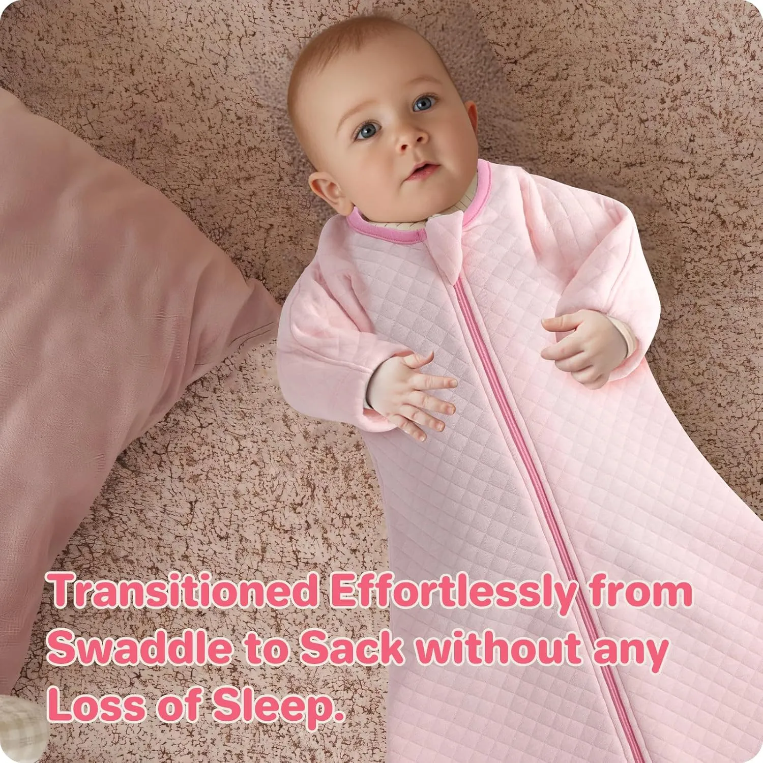 Easy Transition Baby Sleep Sack with Sleeves Soft Cotton Warm 6-12 Months 1.5 Tog, Soft Sleeping Sack Comfortable Wearable Blanket 2-Way Zipper, Sleeping Bag Sleepsack Unisex Newborn Babies Girl Boy