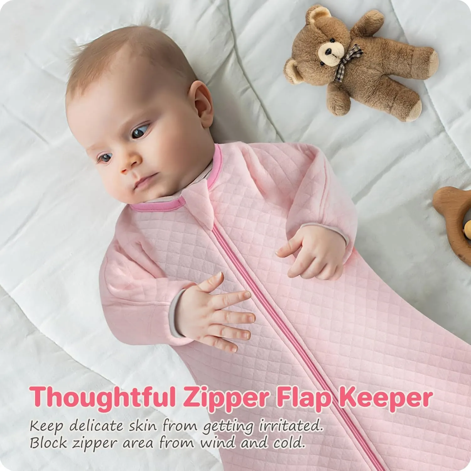 Easy Transition Baby Sleep Sack with Sleeves Soft Cotton Warm 6-12 Months 1.5 Tog, Soft Sleeping Sack Comfortable Wearable Blanket 2-Way Zipper, Sleeping Bag Sleepsack Unisex Newborn Babies Girl Boy