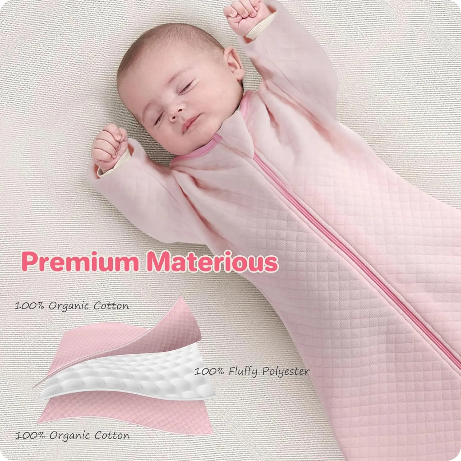Easy Transition Baby Sleep Sack with Sleeves Soft Cotton Warm 6-12 Months 1.5 Tog, Soft Sleeping Sack Comfortable Wearable Blanket 2-Way Zipper, Sleeping Bag Sleepsack Unisex Newborn Babies Girl Boy