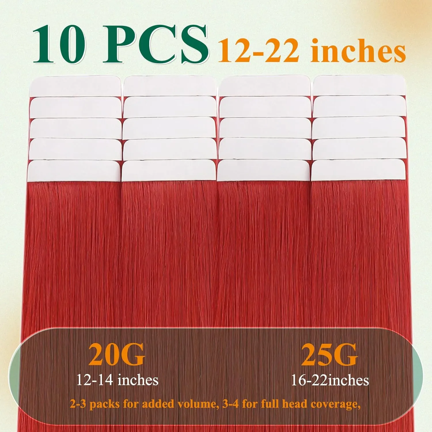 Easyouth Human Hair Tape in Extensions Red Seamless Tape in Hair Extensions Human Hair Red 18 Inch Tape ins Hair Extensions Real Human Hair Color for Fashion Show 25g 10pcs