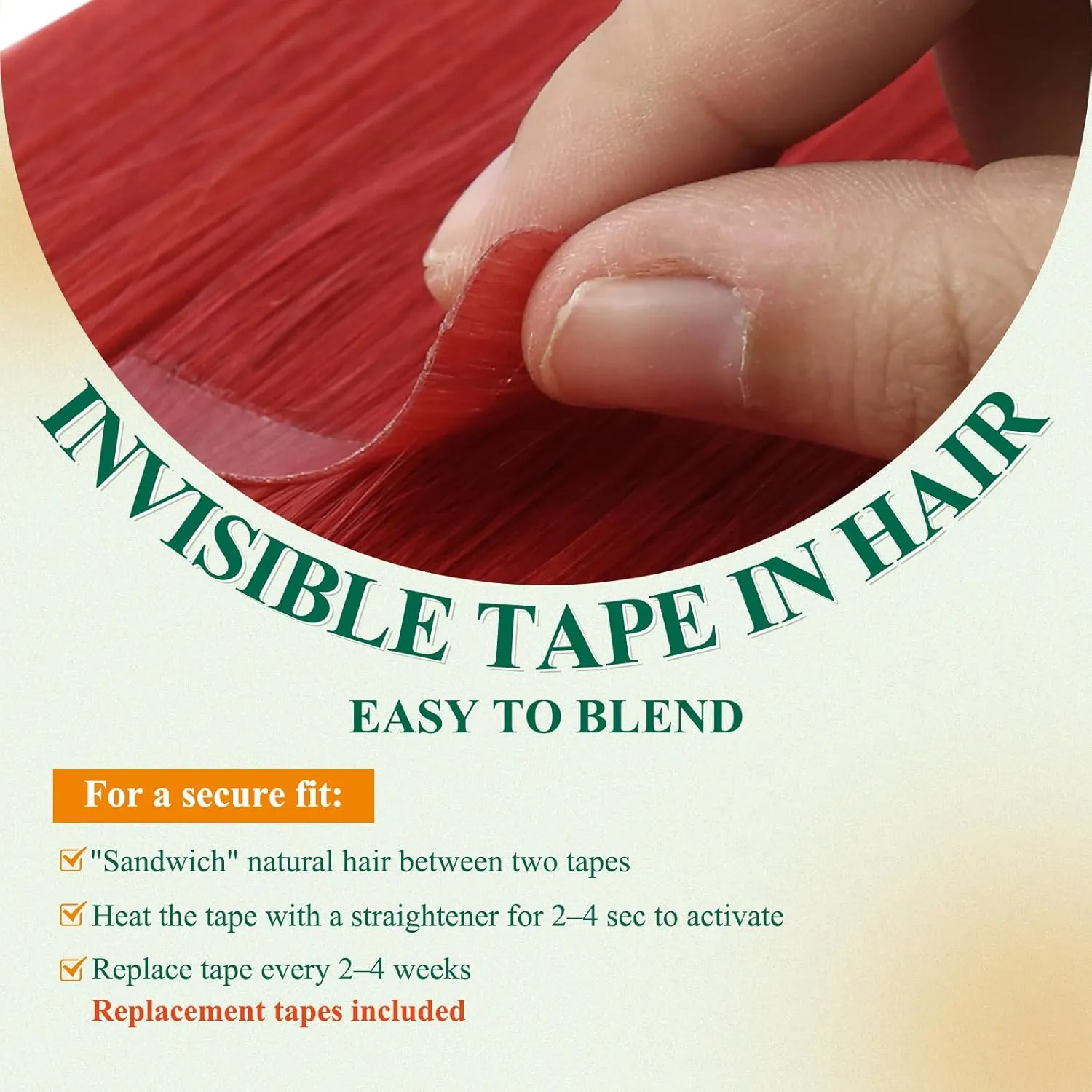 Easyouth Human Hair Tape in Extensions Red Seamless Tape in Hair Extensions Human Hair Red 18 Inch Tape ins Hair Extensions Real Human Hair Color for Fashion Show 25g 10pcs