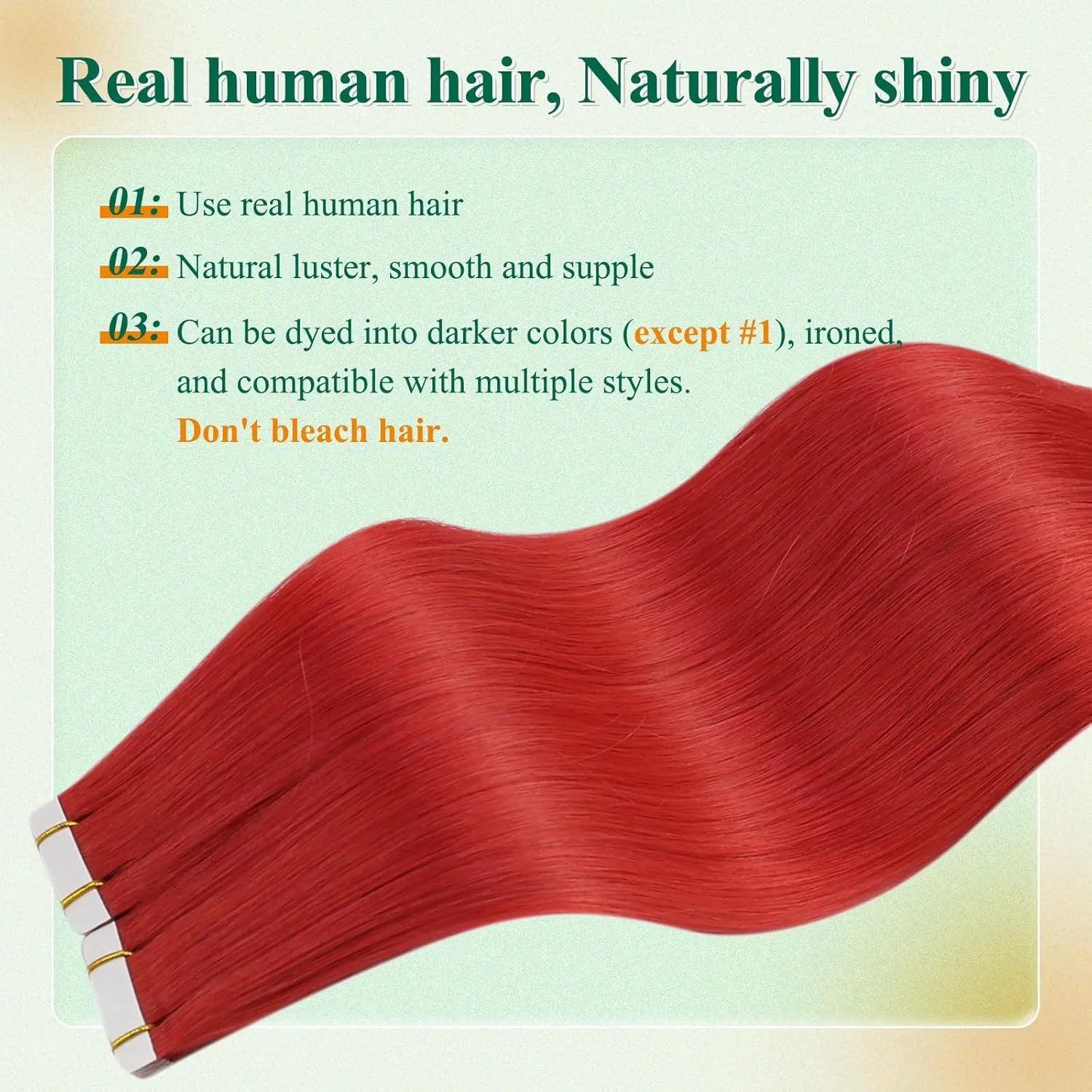 Easyouth Human Hair Tape in Extensions Red Seamless Tape in Hair Extensions Human Hair Red 18 Inch Tape ins Hair Extensions Real Human Hair Color for Fashion Show 25g 10pcs