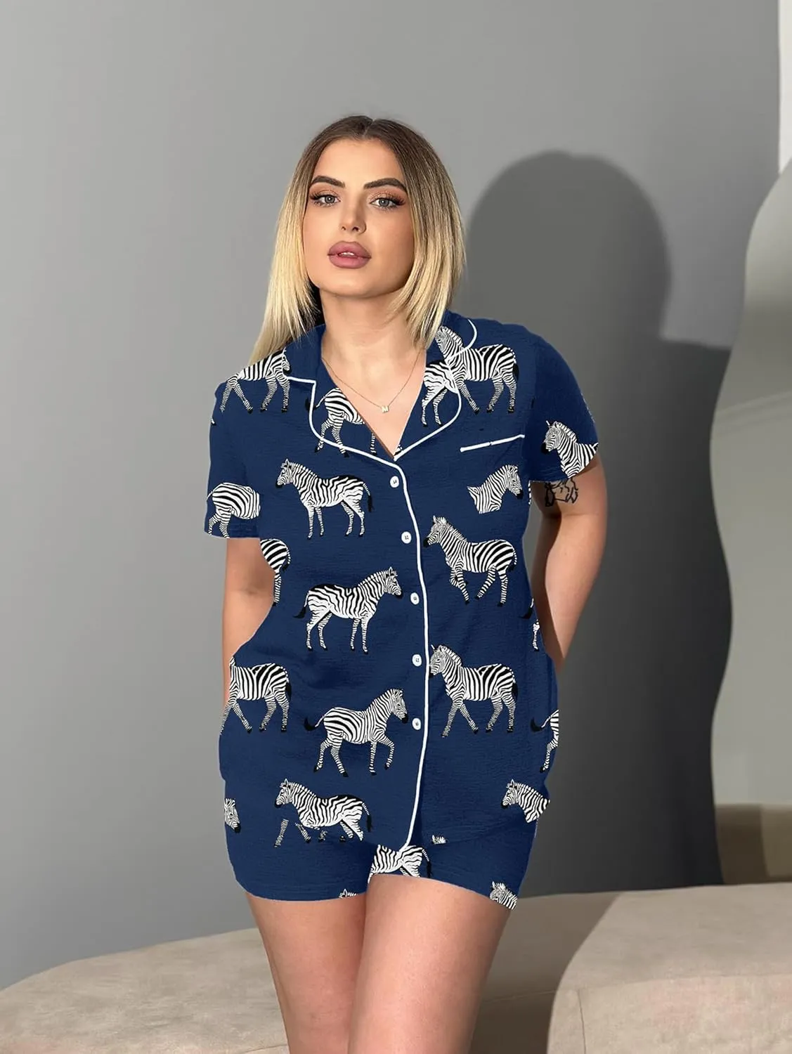 Ekouaer Pajamas Set for Women Short Sleeve Sleepwear Button Down Pjs Soft 2 Piece Lounge Sets