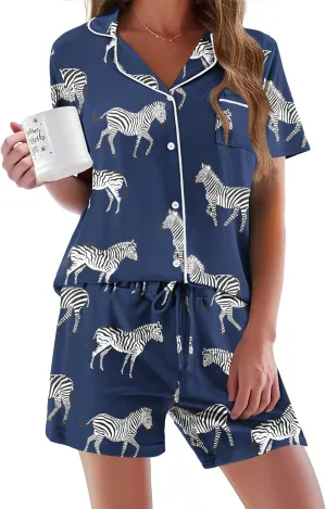 Ekouaer Pajamas Set for Women Short Sleeve Sleepwear Button Down Pjs Soft 2 Piece Lounge Sets