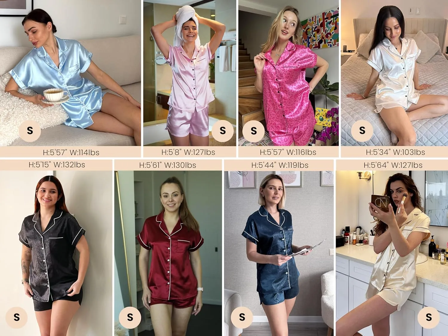 Ekouaer Silk Pajamas Set for Women Button Down 2 Piece Stain Pjs Shorts Set Soft Sleepwear Short Sleeve Loungewear S-XXL