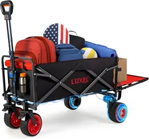 Electric Foldable Beach Wagon Cart 220lbs Capacity - Heavy Duty Wagons 200L with All Terrain Wheels & Tailgate - Collapsible Canvas Utility Carts - Portable for Outdoor Camping Shopping Sports Hiking.