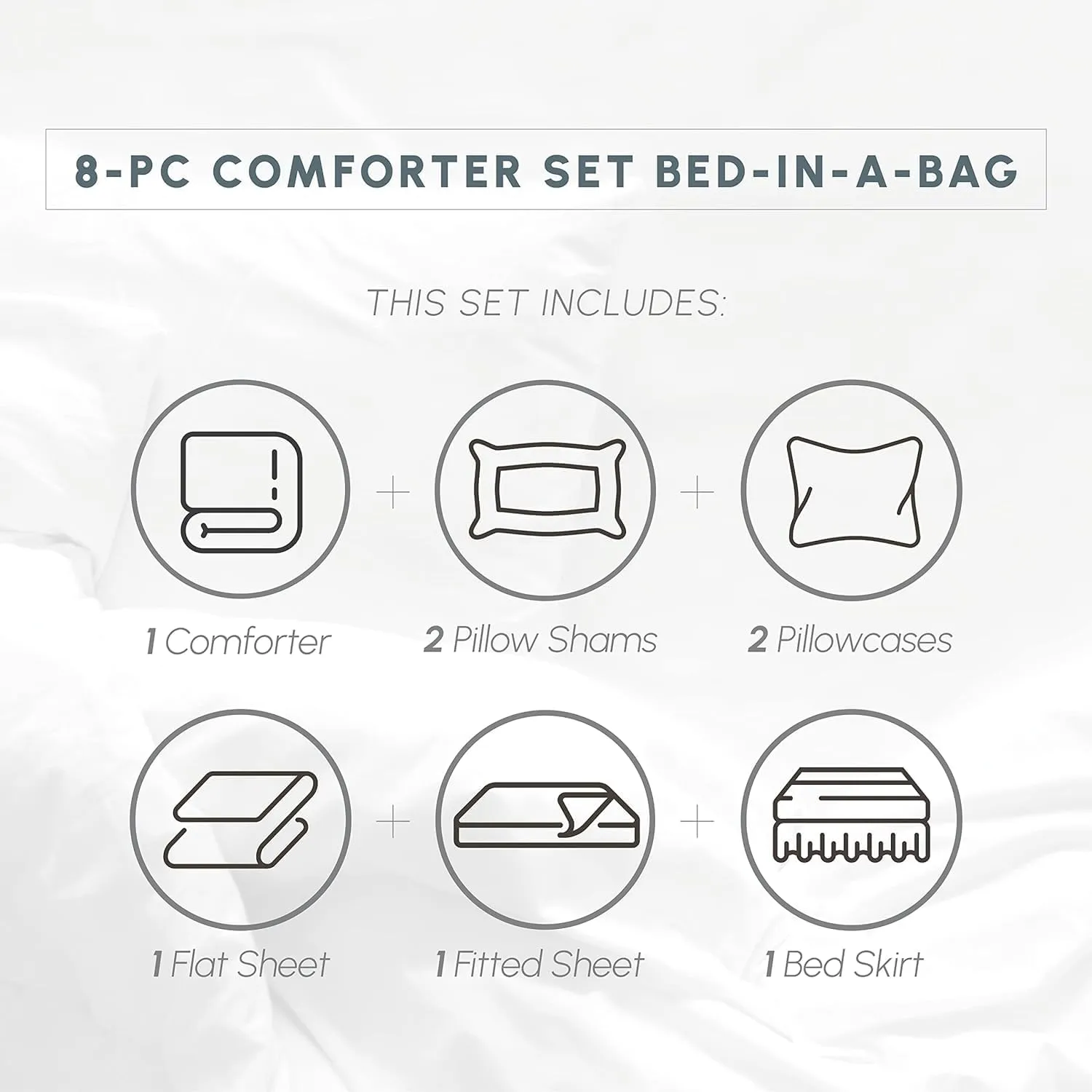 Elegant Comfort Wrinkle Resistant - Silky Soft Dobby Stripe Bed-in-a-Bag 8-Piece Comforter Set - King Black