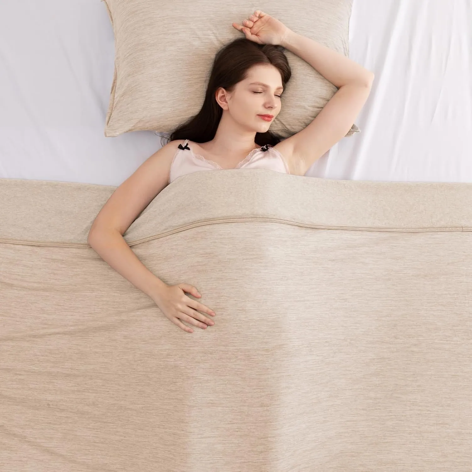 Elegear Revolutionary Cooling Blanket Queen Size Absorbs Heat, Keep Adult/Children/Babies Cool on Warm Nights, Japanese Q-Max>0.4 Arc-Chill Cooling Fiber, Summer Blanket for Night Sweat - Beige,Adult