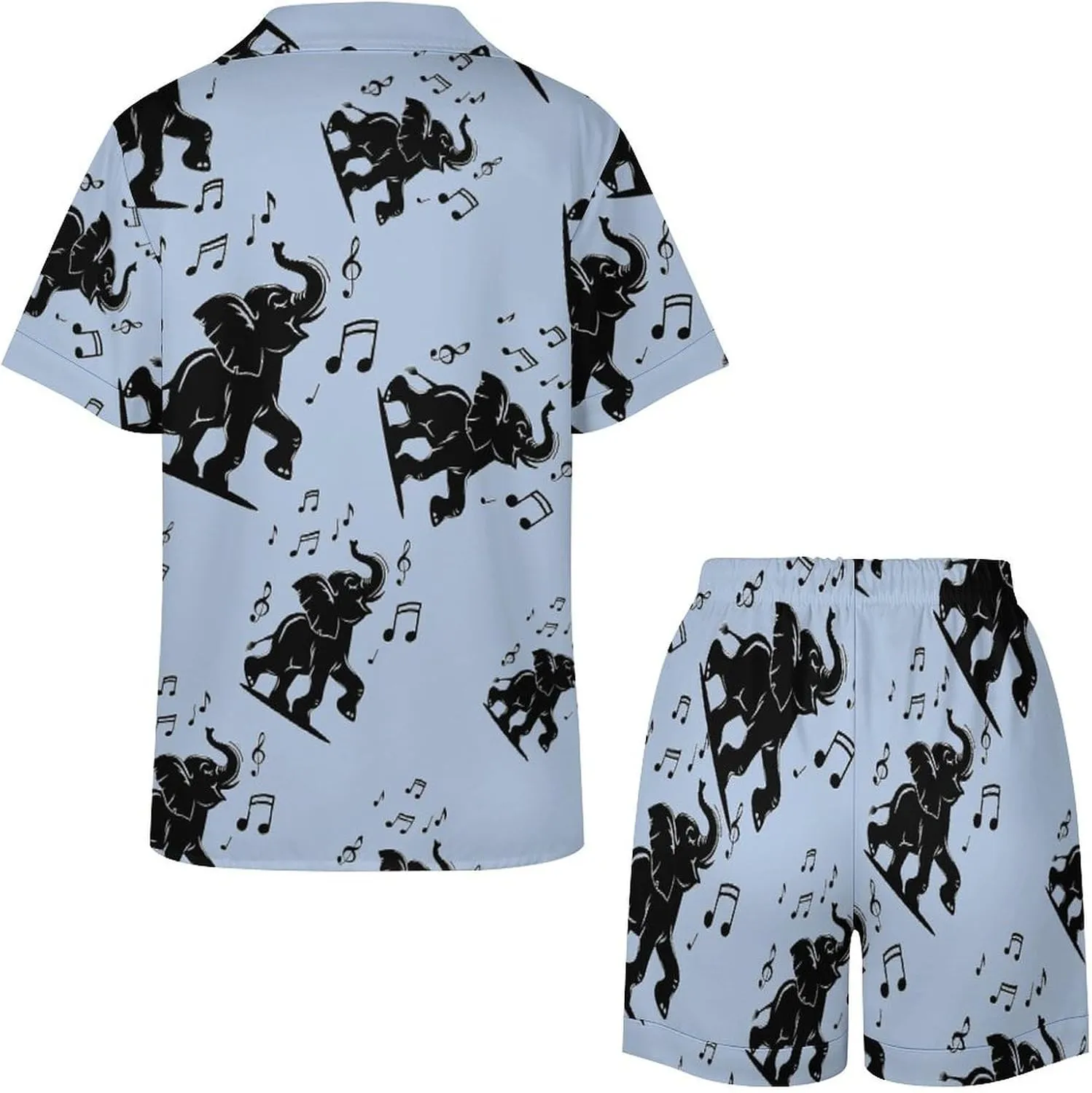 Elephant Music Women's Satin Pajama Set Short Sleeve Button Down Sleepwear Loungewear Pj Set