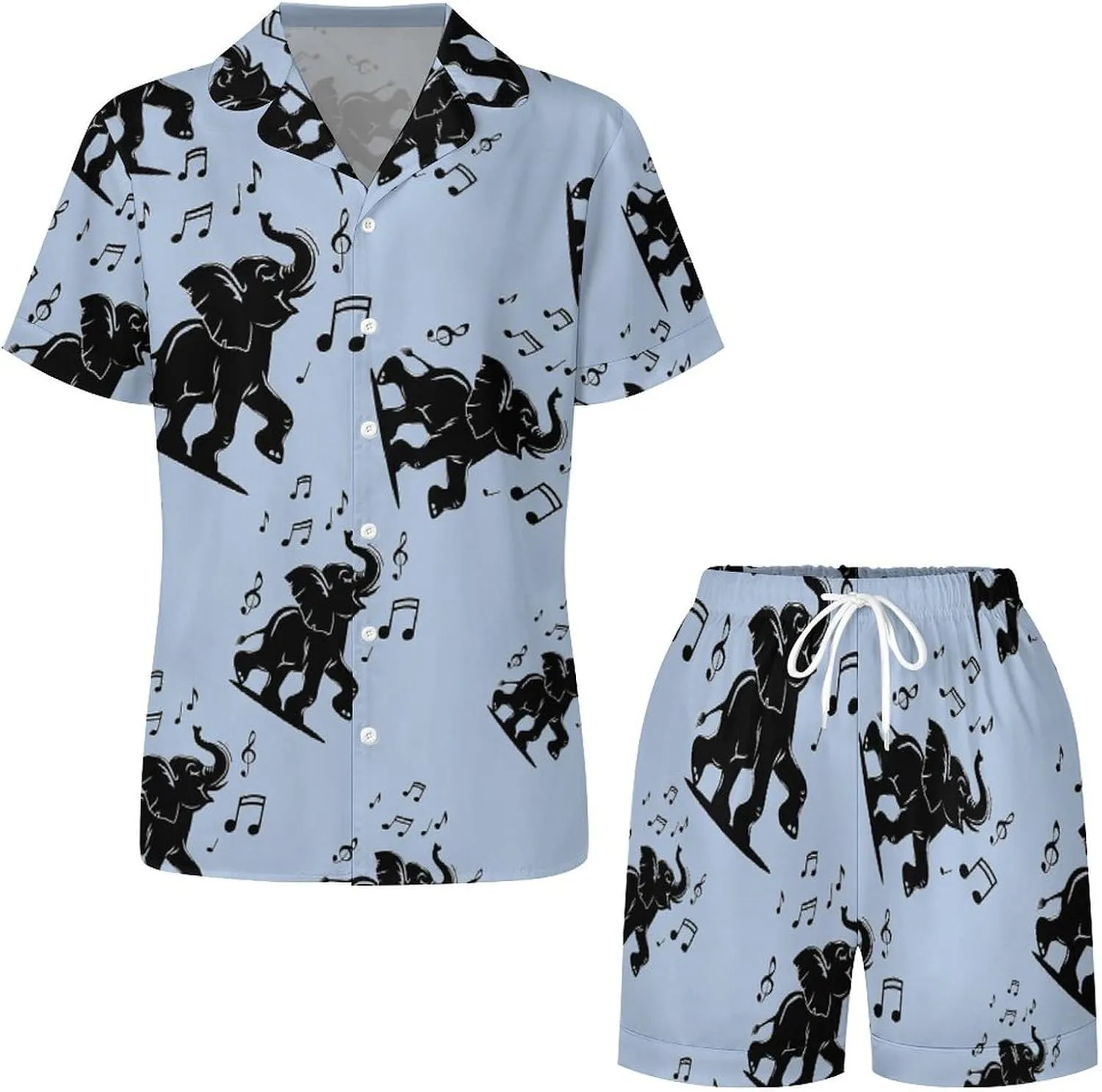 Elephant Music Women's Satin Pajama Set Short Sleeve Button Down Sleepwear Loungewear Pj Set