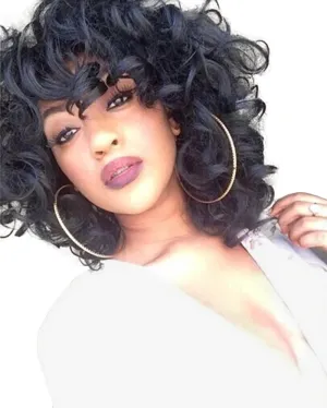 ELIM Curly Wigs for Black Women Short Kinky Curly Black Wigs for Women Big Curly Afro Soft Wig with Bangs Heat Resistant Natural Cute Synthetic Wig with Accessories Z014