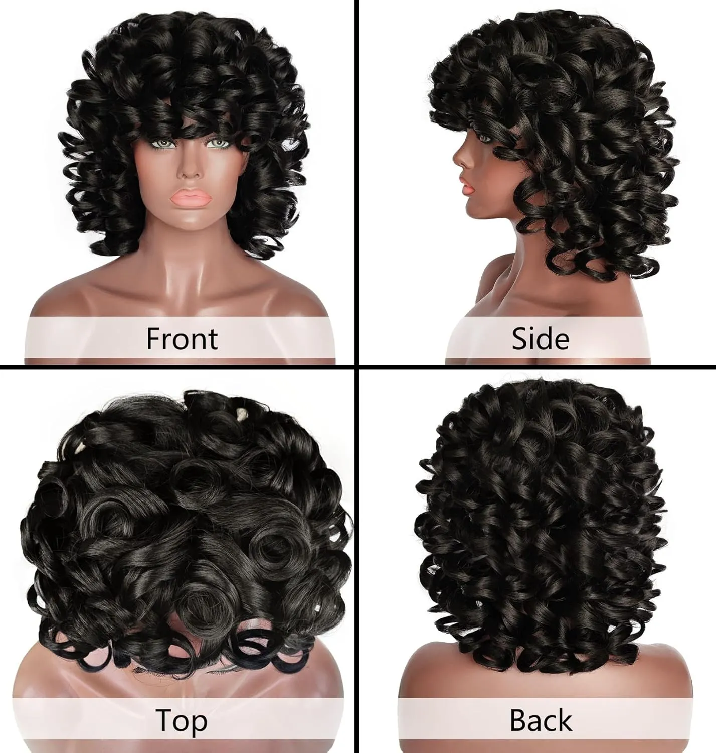 ELIM Curly Wigs for Black Women Short Kinky Curly Black Wigs for Women Big Curly Afro Soft Wig with Bangs Heat Resistant Natural Cute Synthetic Wig with Accessories Z014