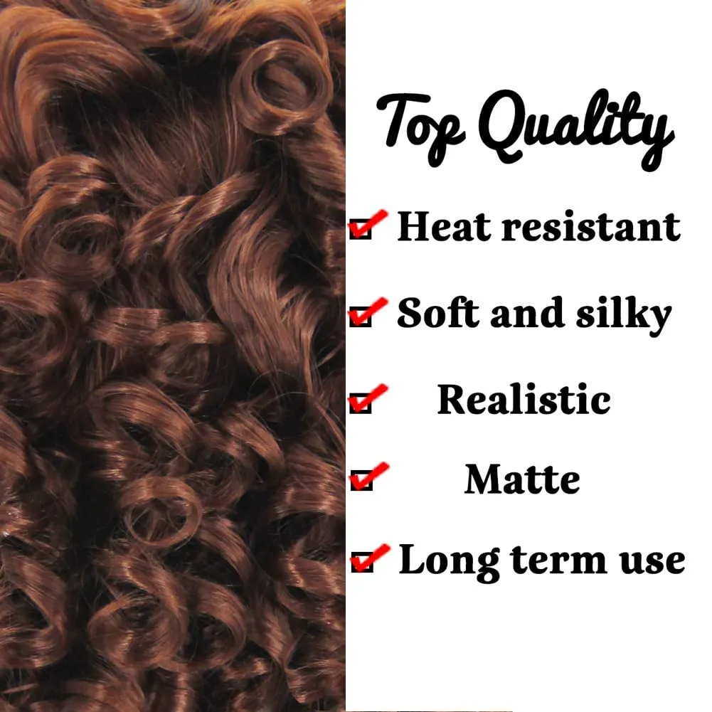 ELIM Dark Brown Curly Wigs for Black Women Short Kinky Curly Brown Wigs for Women Big Curly Afro Soft Wig with Bangs Heat Resistant Natural Cute Synthetic Wig with Accessories Z303BR