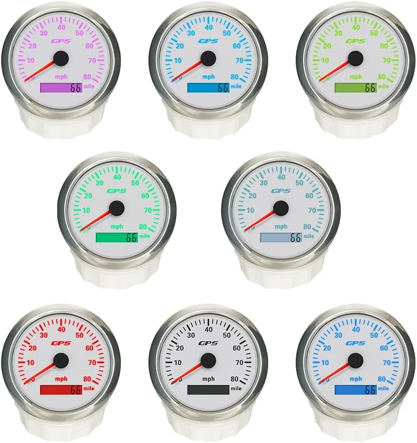 ELING 3 3/8" MPH Speed Gauge GPS Odometer Total Mileage for Marine Auto Dirtbike Jet Ski Minivan Waterproof 12 24 Volt (0-80MPH-White Stainless Steel)