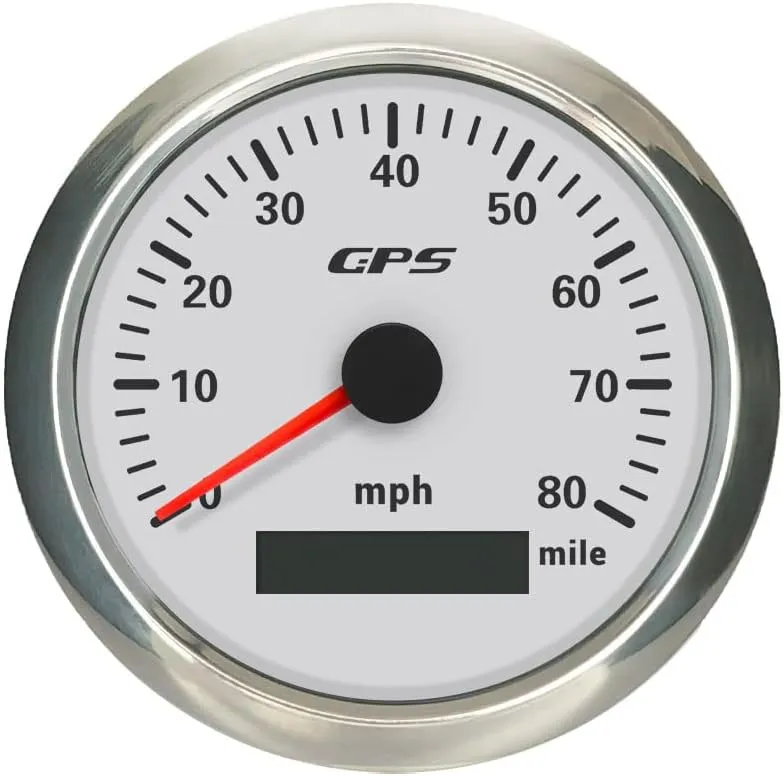 ELING 3 3/8" MPH Speed Gauge GPS Odometer Total Mileage for Marine Auto Dirtbike Jet Ski Minivan Waterproof 12 24 Volt (0-80MPH-White Stainless Steel)