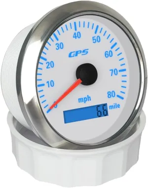 ELING 3 3/8" MPH Speed Gauge GPS Odometer Total Mileage for Marine Auto Dirtbike Jet Ski Minivan Waterproof 12 24 Volt (0-80MPH-White Stainless Steel)