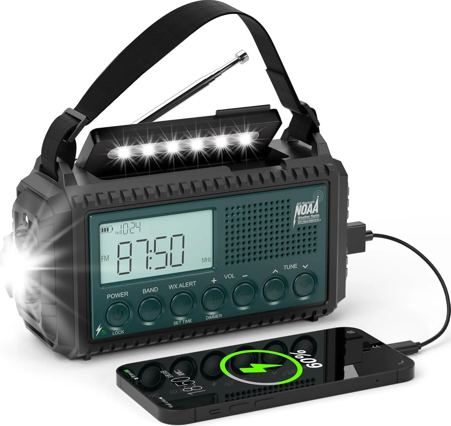Emergency NOAA Weather Radio, Hand Crank Solar AM/FM/SW Shortwave Radio for Survival With Camping Flashlight, Reading Lamp, Phone Charger, SOS Alarm, Clock, LCD Display
