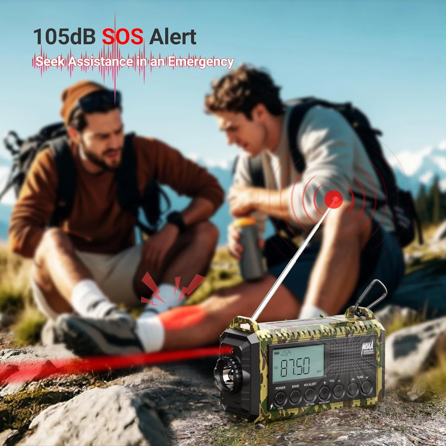 Emergency Radio 12000, Auto Digital Weather Radio Portable AM FM SW NOAA, Battery Operated Rechargeable Solar Hand Crank Radio with Flashlight, Cell Phone Charger, SOS, Type C Adapter