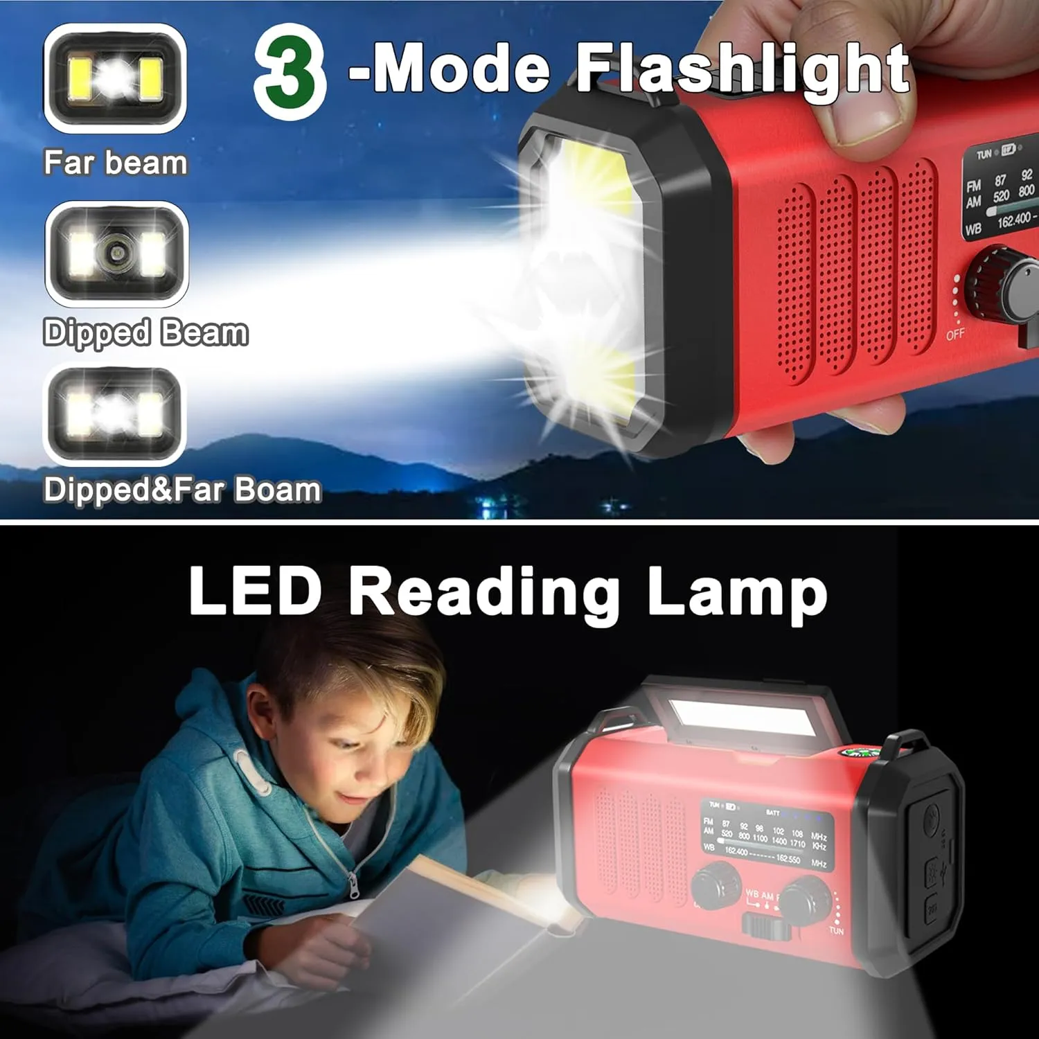 Emergency Radio NOAA Weather Radio Hand Crank & Solar Charging 20000mAh/74000mWh Rechargeable Battery Built-in Flashlight Reading Light & SOS AM/FM & Portable for Camping & Emergencies