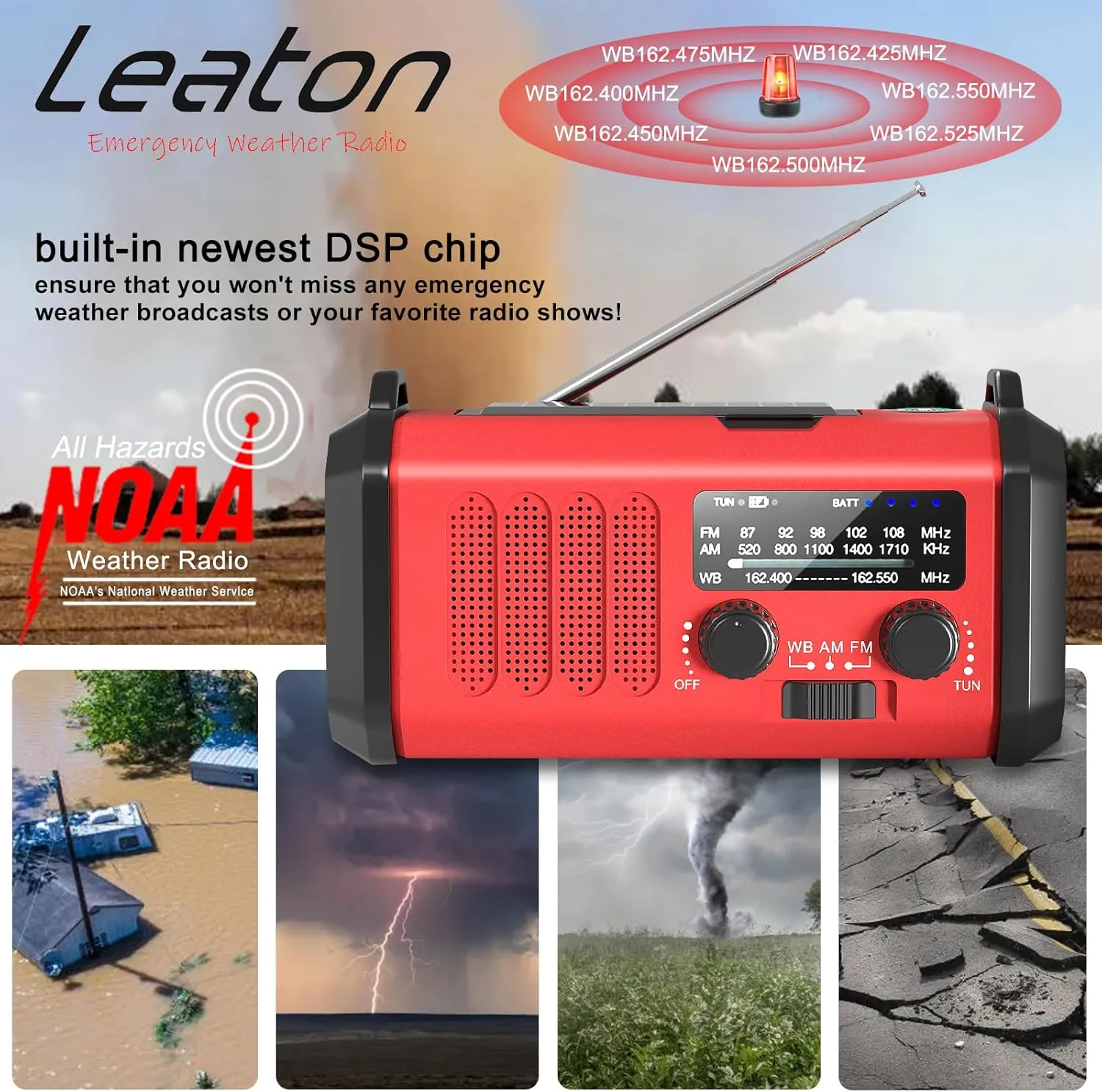 Emergency Radio NOAA Weather Radio Hand Crank & Solar Charging 20000mAh/74000mWh Rechargeable Battery Built-in Flashlight Reading Light & SOS AM/FM & Portable for Camping & Emergencies