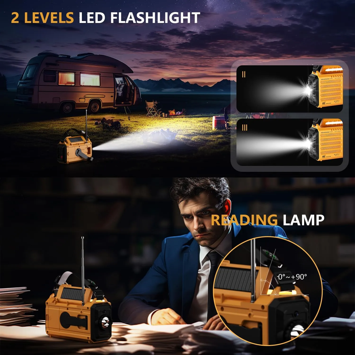 Emergency Weather Radio, 5 Ways Powered Crank Solar Radio, Portable AM/FM/SW/NOAA Weather Radio Battery Operated with Cellphone Charger, Camping Flashlight, Reading Lamp, SOS Alarm for Home Outdoor