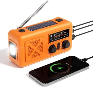 Emergency Weather Radio, 5000mAh Hand Crank Radio for Survival, AM/FM/NOAA Emergency Weather Alert Radios with Solar Charging, Hand Crank, USB Charged, Flashlight, SOS Alarm for Indoor Outdoor