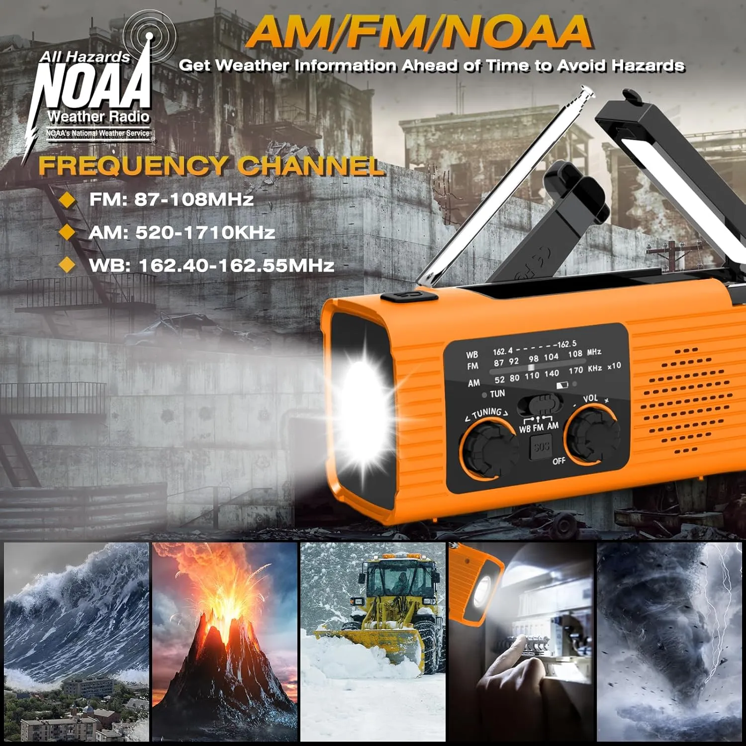 Emergency Weather Radio NOAA/AM/FM with 4000mAh Portable Emergency Kit, USB/Solar/Hand Crank Charging, Flashlight, SOS Alarm, Radios for Outdoor Indoor Hurricane Camping Survival Essentials