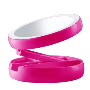 Emson My Foldaway Mirror The Lighted, Double Sided Vanity Mirror 10x Magnification - as Seen On Tv! Pink