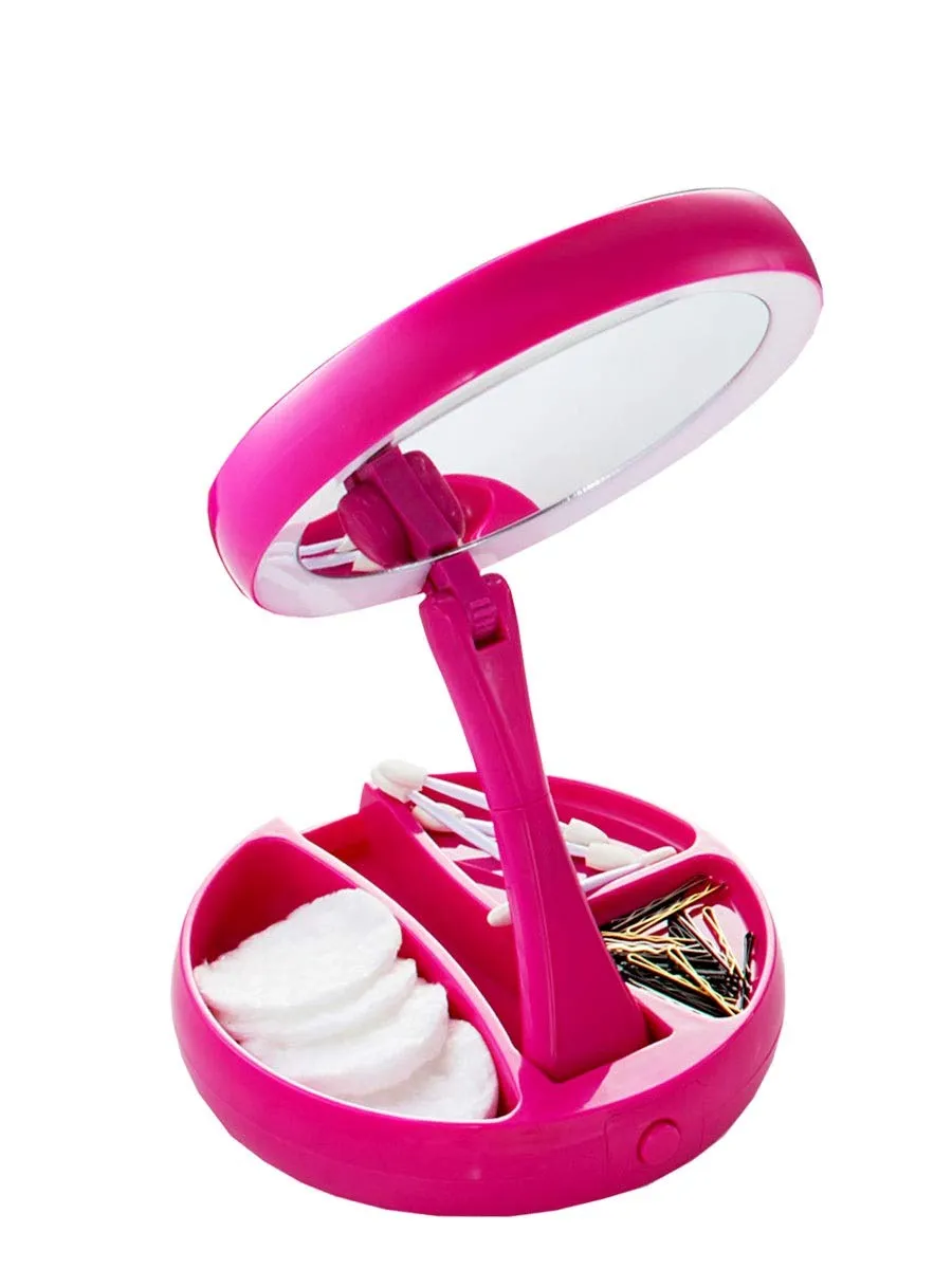 Emson My Foldaway Mirror The Lighted, Double Sided Vanity Mirror 10x Magnification - as Seen On Tv! Pink