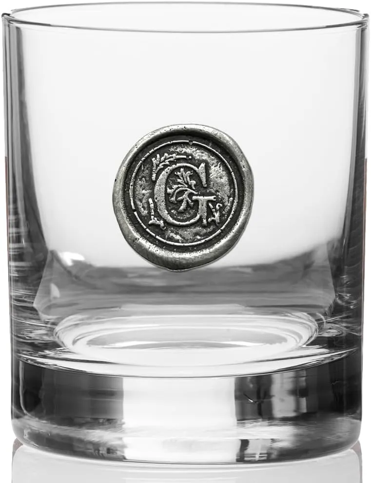 English Pewter Company 11oz Old Fashioned Whiskey Rocks Glass With Monogram Initial - Unique Gifts For Men - Personalized Gifts With Your Choice of Initial (G) MON107