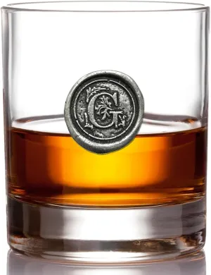 English Pewter Company 11oz Old Fashioned Whiskey Rocks Glass With Monogram Initial - Unique Gifts For Men - Personalized Gifts With Your Choice of Initial (G) MON107