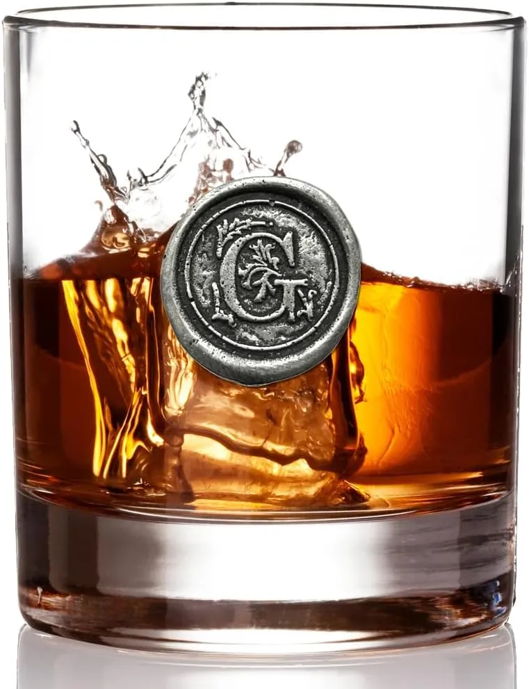 English Pewter Company 11oz Old Fashioned Whiskey Rocks Glass With Monogram Initial - Unique Gifts For Men - Personalized Gifts With Your Choice of Initial (G) MON107