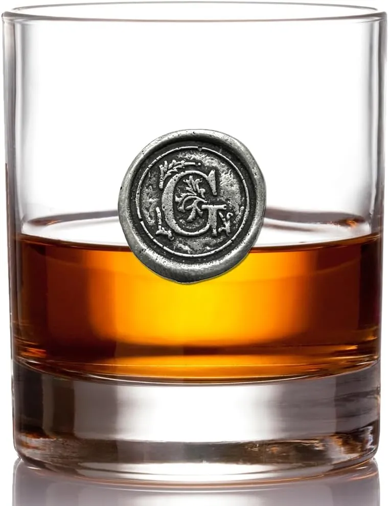 English Pewter Company 11oz Old Fashioned Whiskey Rocks Glass With Monogram Initial - Unique Gifts For Men - Personalized Gifts With Your Choice of Initial (G) MON107