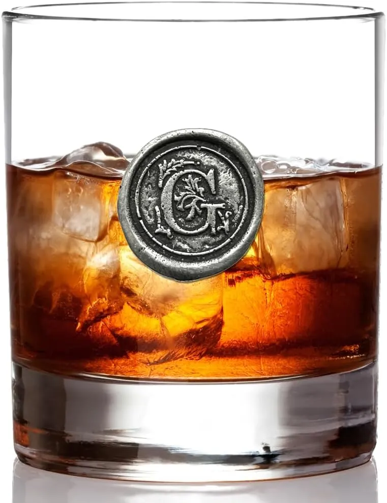English Pewter Company 11oz Old Fashioned Whiskey Rocks Glass With Monogram Initial - Unique Gifts For Men - Personalized Gifts With Your Choice of Initial (G) MON107