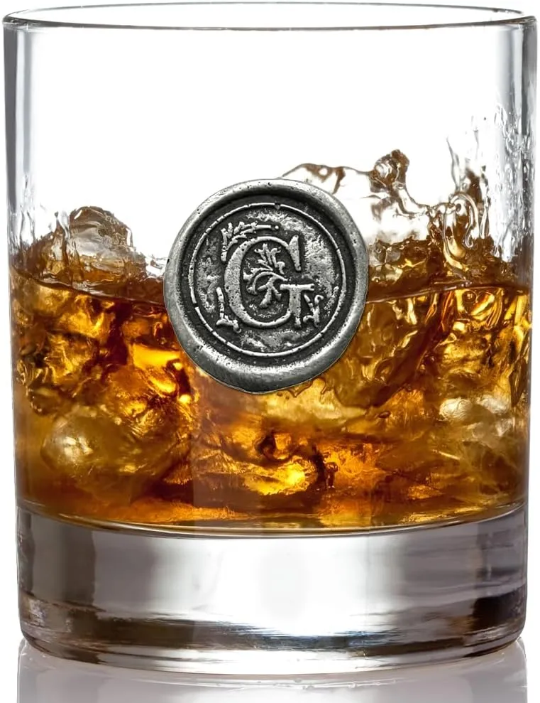 English Pewter Company 11oz Old Fashioned Whiskey Rocks Glass With Monogram Initial - Unique Gifts For Men - Personalized Gifts With Your Choice of Initial (G) MON107