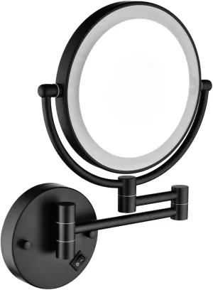 Enhance Beauty Routine with Wall-Mounted LED Makeup Mirror, 1X/3X Magnification, 360-Degree Rotation, Matte Black