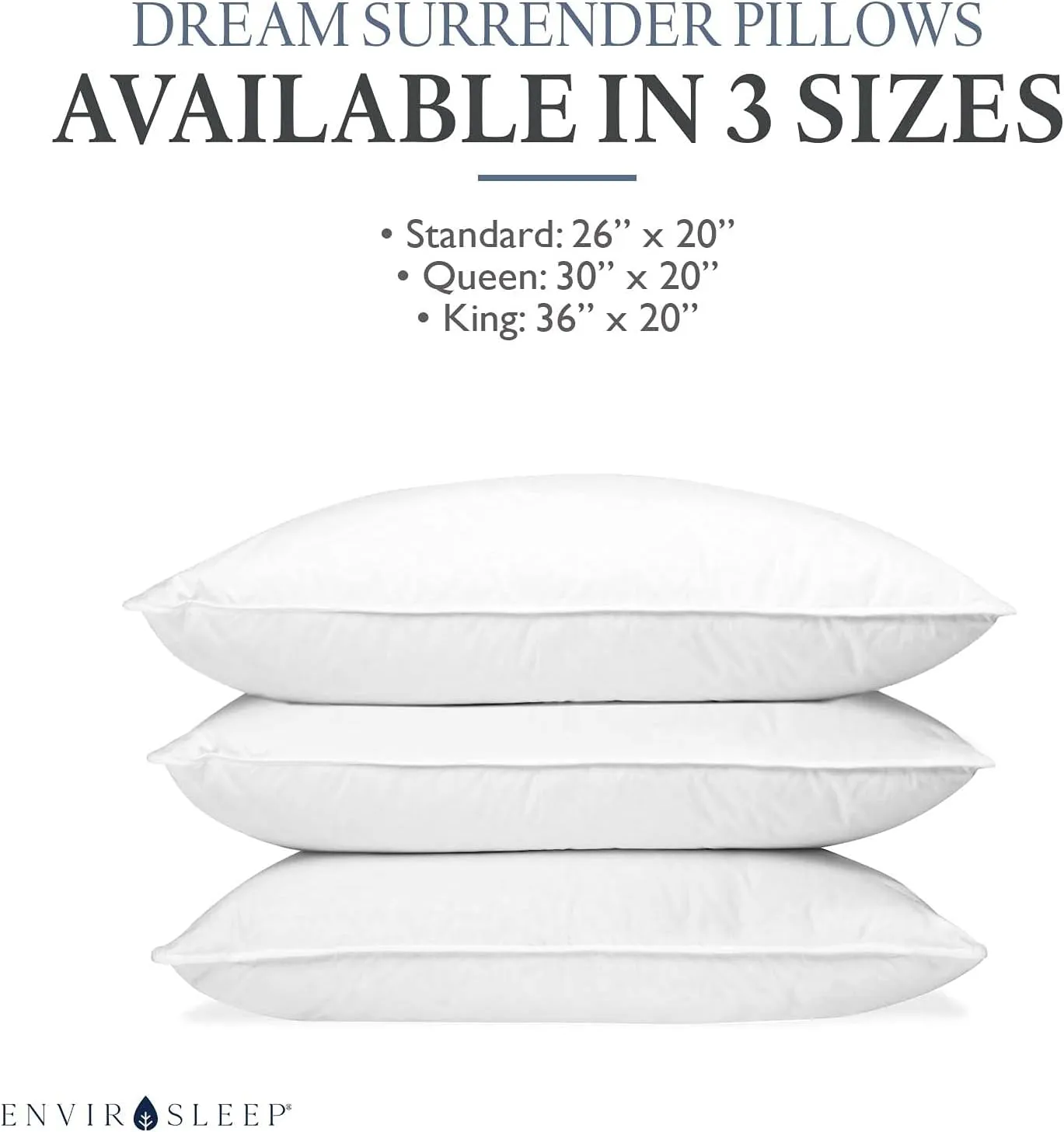 Envirosleep Dream Surrender Medium Support Pillows - Hypoallergenic Polyester Filled Cotton Shell Pillow Set, Standard Size 2 Pillow Set for Hotel or Home Use, by Manchester Mills